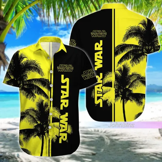 Discover Disney Star Wars Summer Starwars Palm Tree Black Yellow Aloha Hawaiian Shirt