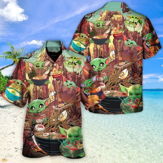 Discover Disney Star Wars Summer Starwars Baby Yoda Cute Ramen Aloha Hawaiian Shirt