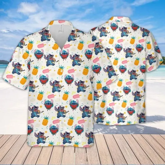 Discover Disney Summer Summer Beach Stitch Ice Cream Pineapple Pattern Hawaiian Shirt