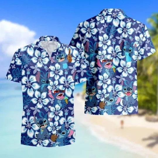 Discover Disney Summer Beach Stitch Hibiscus Pattern Disney Aloha Hawaiian Shirt