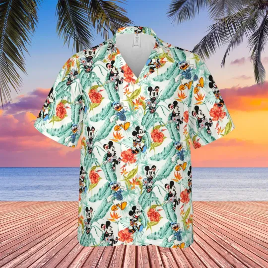 Discover Disney Summer Beach Mickey Minnie Donald Duck Floral Disney Hawaiian Shirt