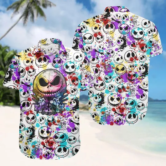 Discover Disney Jack Skellington Nightmare Before Xmas Painting Halloween Hawaiian Shirt