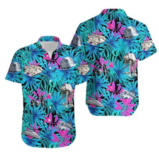 Discover Disney Star Wars Summer Starwars Space Ships Death Star Tropical Hawaiian Shirt