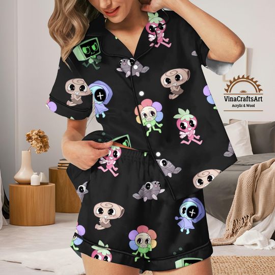 Discover Cute Cartoon Flower Pajamas Set For Women, Colorful Character Sleepwear, Funny Kawaii Nightwear, Adorable Shorts and Long Set