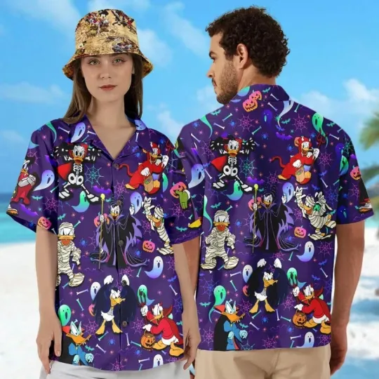 Discover Disney Donald Duck Costume Halloween Gift Trick Or Treat Purple Hawaiian Shirt