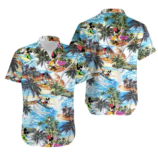 Discover Disney Summer Beach Mickey Mouse Surfing Tropical Disney Aloha Hawaiian Shirt