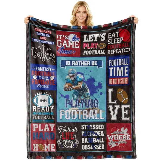 Discover Foot Ball Blanket Gifts for Boys Men,Soft Flannel Football Sports Theme Rugby...
