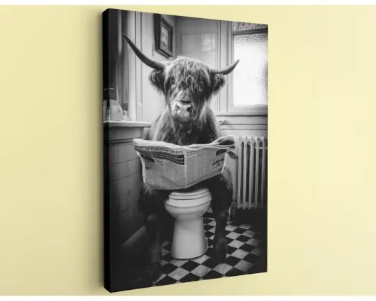 Discover Highland Cow Wall Art Black & White Vertical Canvas Print Farmhouse Decor