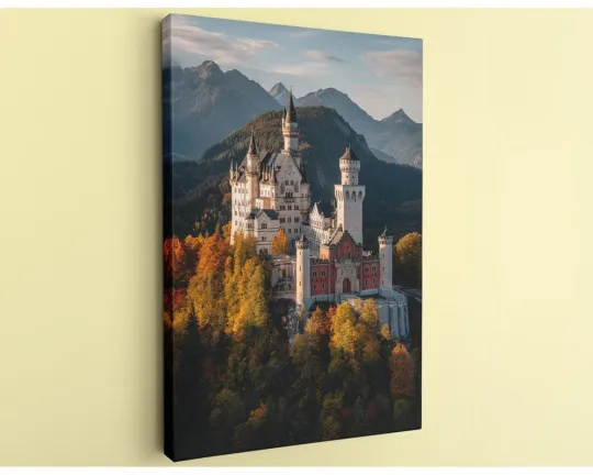 Discover Neuschwanstein Castle Vertical Poster Bavarian Alps Autumn Landscape Canvas Art
