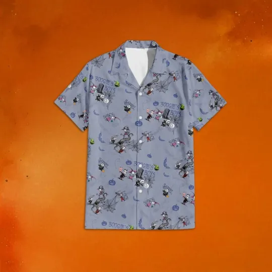 Discover Disney Lock, Shock & Barrel The Nightmare Before Christmas Grey Hawaiian Shirt