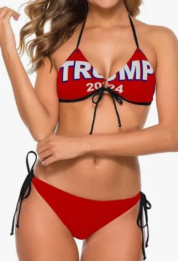 Discover Trump 2024 Election Women’s Bikini Red Halter Tie Neck String Bottoms