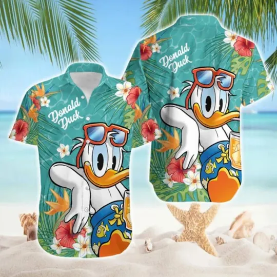 Discover Disney Donald Duck Aloha Tropical Summer Beach Vacation Retro Hawaiian Shirt