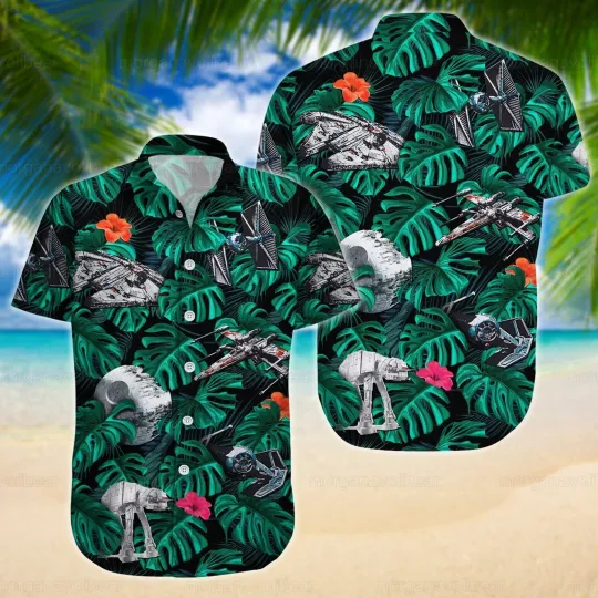 Discover Disney Star Wars Summer Starwars Green Tropical Leaf Aloha Hawaiian Shirt