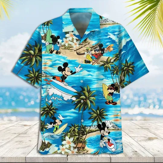 Discover Disney Summer Beach Mickey Surfboard Disney Aloha Hawaiian Shirt