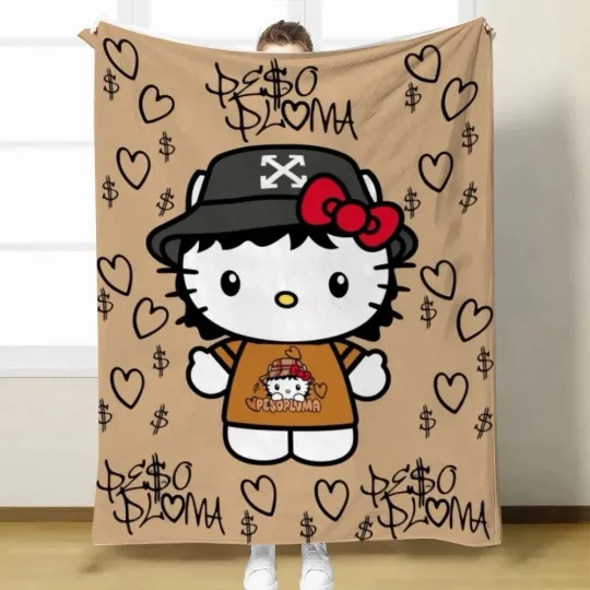 Discover Peso Pluma x Hello Kitty Pink Blanket Soft Plush Fleece Kawaii