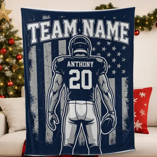 Discover Personalized Football Fleece Blanket Custom Name Number Team Sports Gift