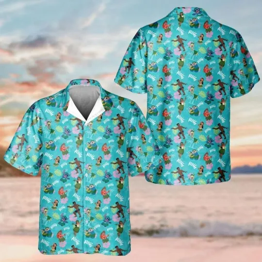 Discover Disney Lilo And Stitch Characters Dancing Hula Tropical Summer Hawaiian Shirt