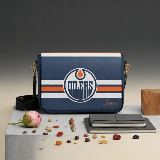 Discover Custom Edmonton Oilers Messenger Bag, Personalized Hockey Fan Gift, Oilers Name Crossbody Bag, Unique NHL Gift for Oilers Fans