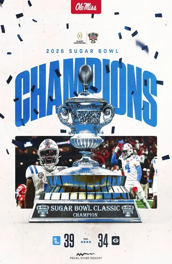 Discover Ole Miss Rebels CFP Sugar Bowl Champions Poster Vertical Matte Poster