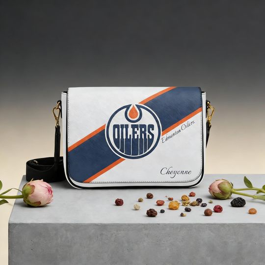 Discover Personalized Edmonton Oilers Shoulder Bag, Custom Name Hockey Messenger Bag, Unique Gift for NHL Oilers Fans
