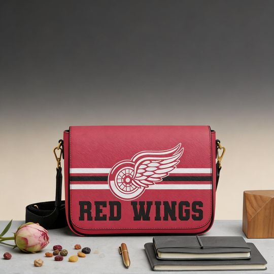 Personalized Red Wings Crossbody Bag, Detroit Hockey Fan Gift, Custom Name Messenger