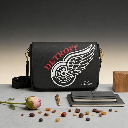 Discover Custom Detroit Red Wings Messenger Bag for Hockey Fans, Personalized NHL Shoulder Bag Gift