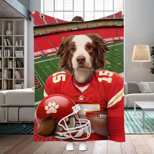 Discover Personalized Photo & Name Football Pet Blanket, Kansas Football Team Dog Cat Portrait Blanket, Custom Sport Favorite Team Blanket, Fan Gifts