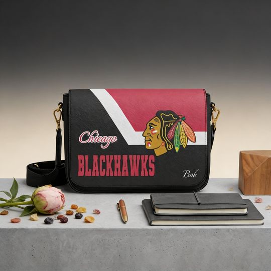 Personalized Chicago Blackhawks Messenger Bag, Custom Name Gift for True Fans