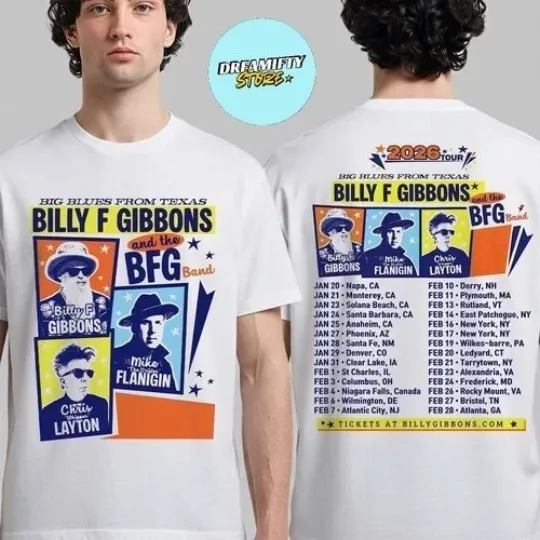 Discover Billy F Gibbons And The BFG Band 2026 Tour Big Blues Unisex T-Shirt