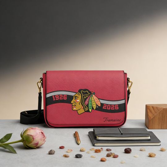 Chicago Blackhawks Personalized Messenger Bag, NHL Hockey Shoulder Bag, Custom Name Fan Gift