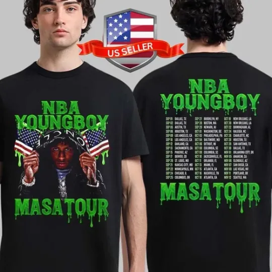 Discover YoungBoy Masa Tour 2026 Merch Double Sided Reprint T-Shirt