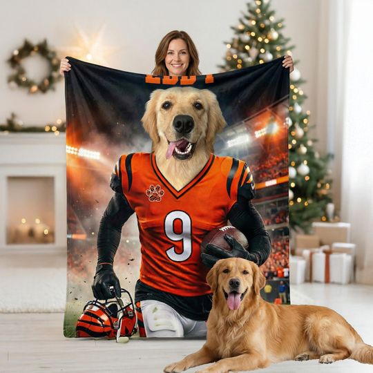 Discover Personalized Football Dog Cat Photo Blanket, Custom Sport Team, League Face & Name Pet Throw