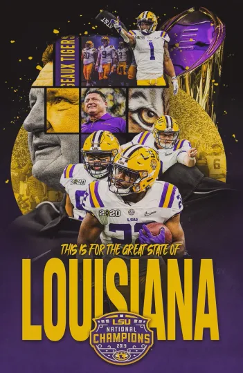 LSU Tigers 2019 College Football National Champions Poster Joe Burrow Vertical