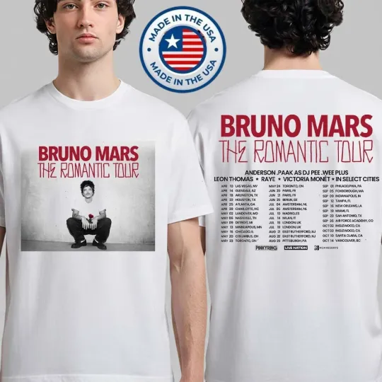 Bruno Mars The Romantic Tour 2026 Schedule White Double Sided T-Shirt
