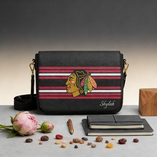 Discover Personalized Chicago Blackhawks Messenger Bag, Custom Name Hockey Gift for NHL Fans, Stylish Crossbody Shoulder Bag