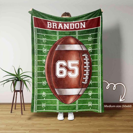 Discover Personalized Football Blanket, Custom Football Blanket with Name and Jersey Number, Personalized Sports Throw, Football Fans Birthday Gift