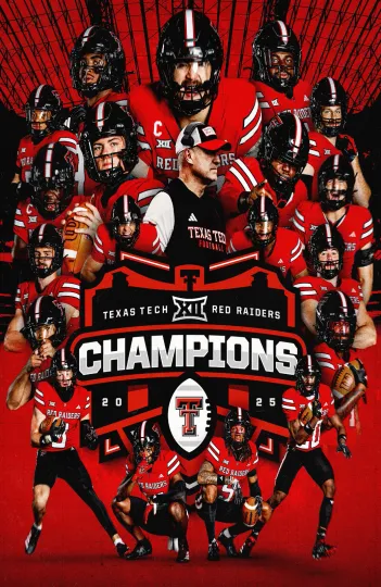 Texas Tech Red Raiders 2025 Big 12 Champions Vertical Poster