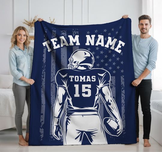 Discover Custom Football Blanket with Name and Number, Custom Name Blanket, Football Blanket, Sports Blanket, Team Gift, Gift for him, Football Gift