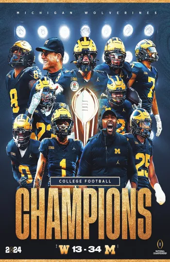 Discover Michigan Wolverines 2024 College Football National Champions Poster 11 x 17"