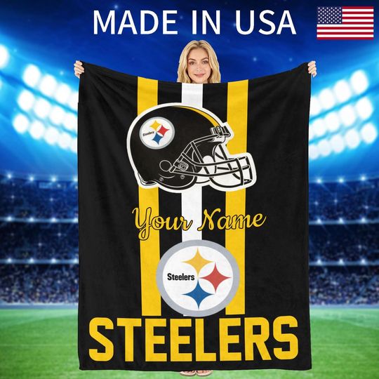 Discover Personalized Name Football Blanket: Custom Steeler Flannel Blanket Throw Gift for Birthday, Anniversary