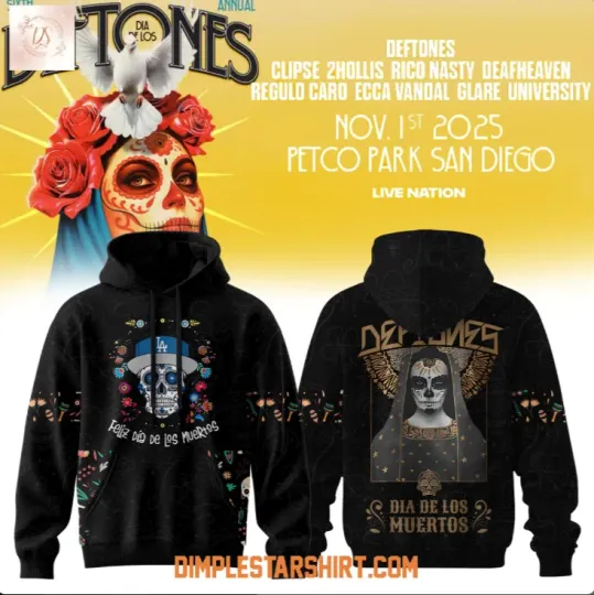 Discover Dodgers Dia De Los Deftone 2025 Black Hoodie 3D Gift For Valentine