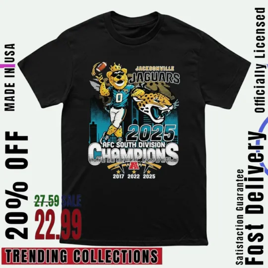 Discover Jacksonville Jaguars A.F.C South Champs 2025 T-Shirt Reprint Size S-5XL