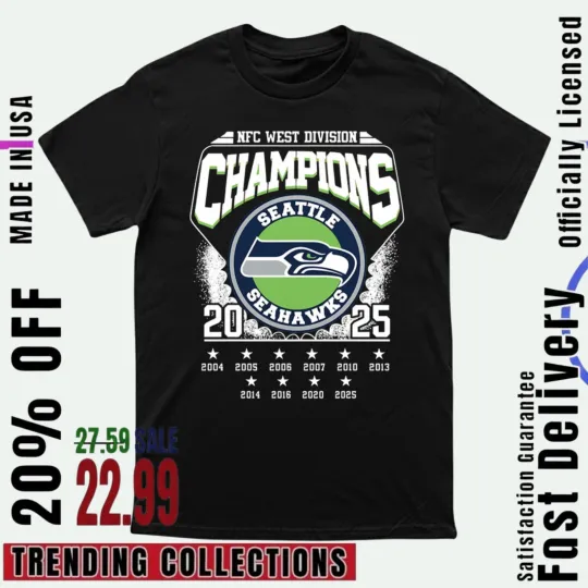 Discover Seattle Seahawks 2025 N.F.C West Champs T-Shirt Reprint Size S-5XL