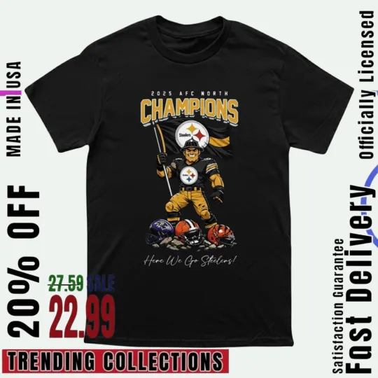 Discover Pittsburgh Steeler 2025 AFC North Champs Full Size T-Shirt Reprint S-5XL
