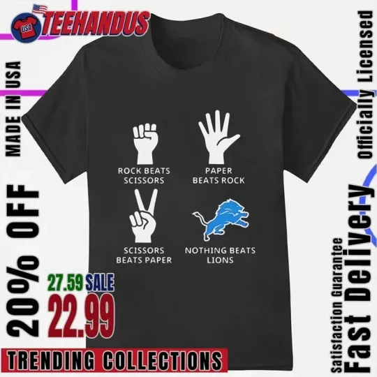 Discover Lions Rock Beats Scissors Paper Beats Rock T-Shirt