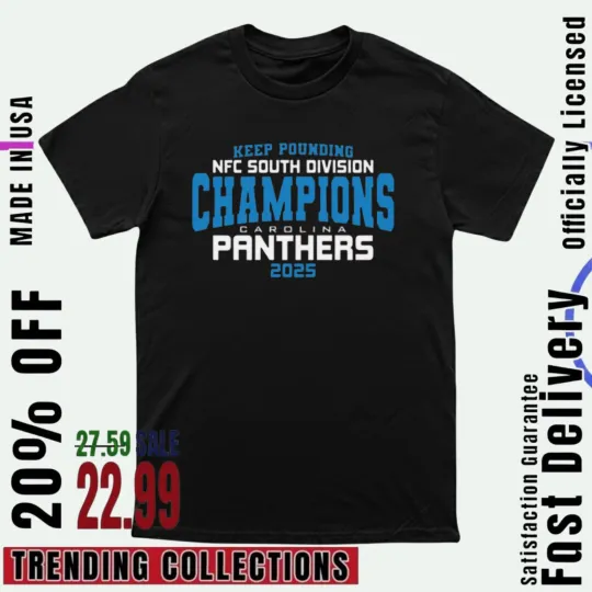 Discover Carolina Panthers 2025 N.F.C South Champs Fan Gift T-Shirt Reprint S-5XL