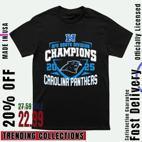 Carolina Panthers 2025-26 N.F.C South Champs T-Shirt Reprint S-5XL