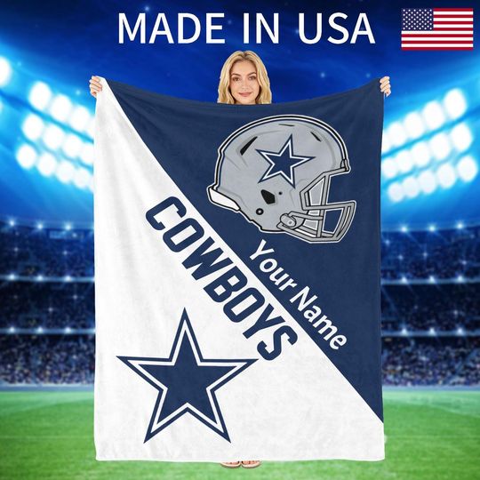 Discover Personalized Name Football Blanket: Custom Cowboys Flannel Blanket Gift for Birthday, Anniversary