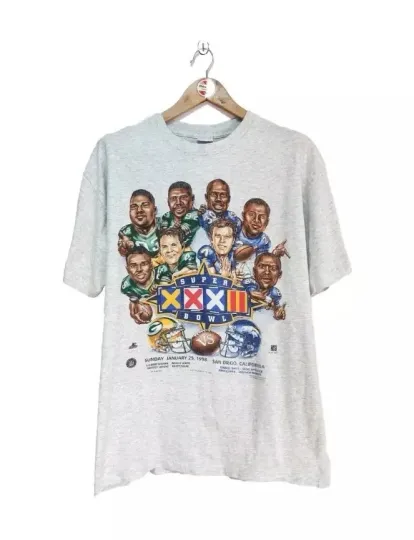 Discover Vintage Super Bowl XXXII Packers vs Broncos Caricature 1998 T-shirt football football