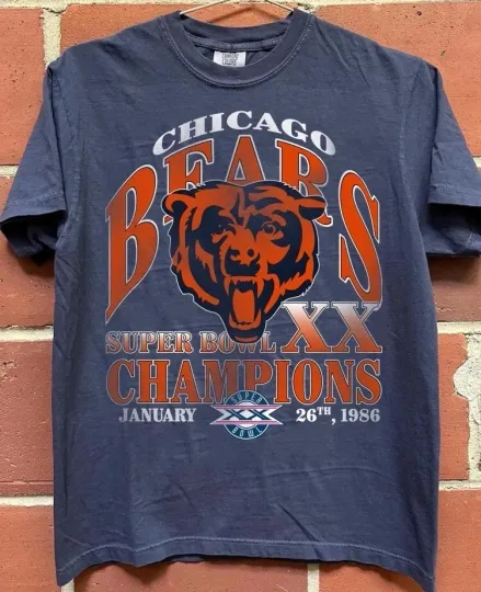Discover Vintage Chicago Bears football football logo short sleeve navy color shirt Reprint